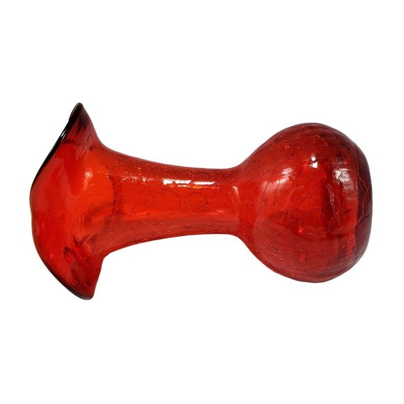 Vintage Pilgrim Hand Blown Glass Ruby Red Crackle Ruffled Top Vase WV - Picture 8 of 9